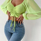 Drawstring Long Sleeve Crop Tops