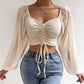 Drawstring Long Sleeve Crop Tops