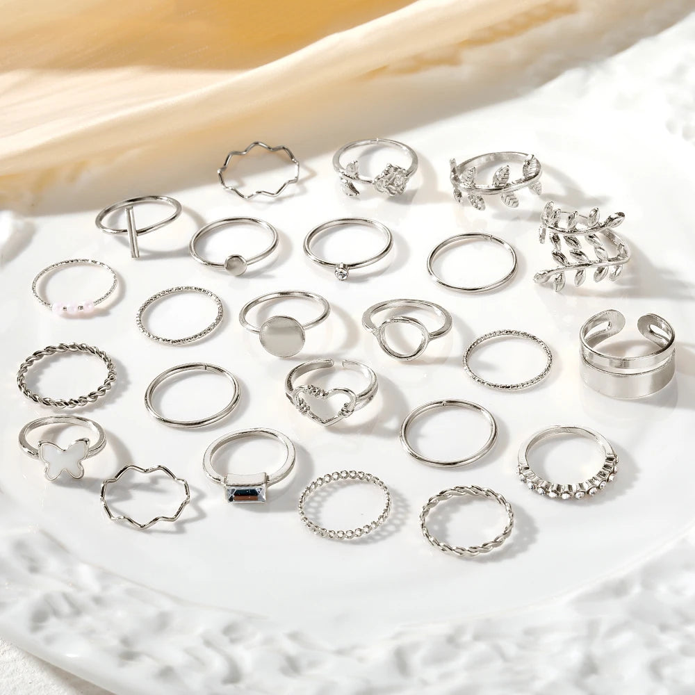 Fashion Silver Color Metal Rings Set