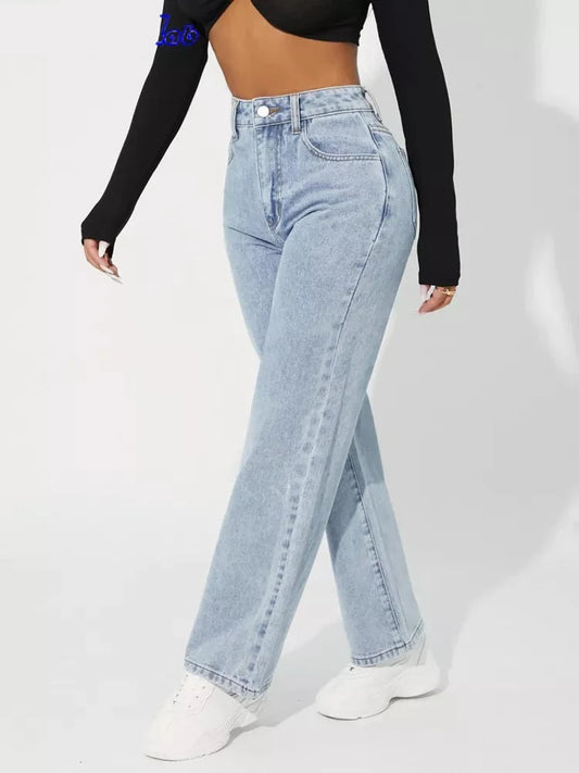 High Waist Straight Leg Denim Jeans