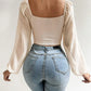 Drawstring Long Sleeve Crop Tops