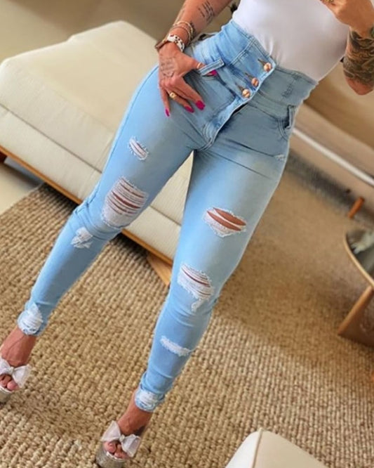 Button Ripped Tight Jean