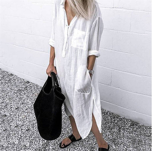 Dress White Oversize Casual Long Shirt