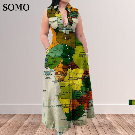 Fashion Summer Plus Size Dress Casual Map