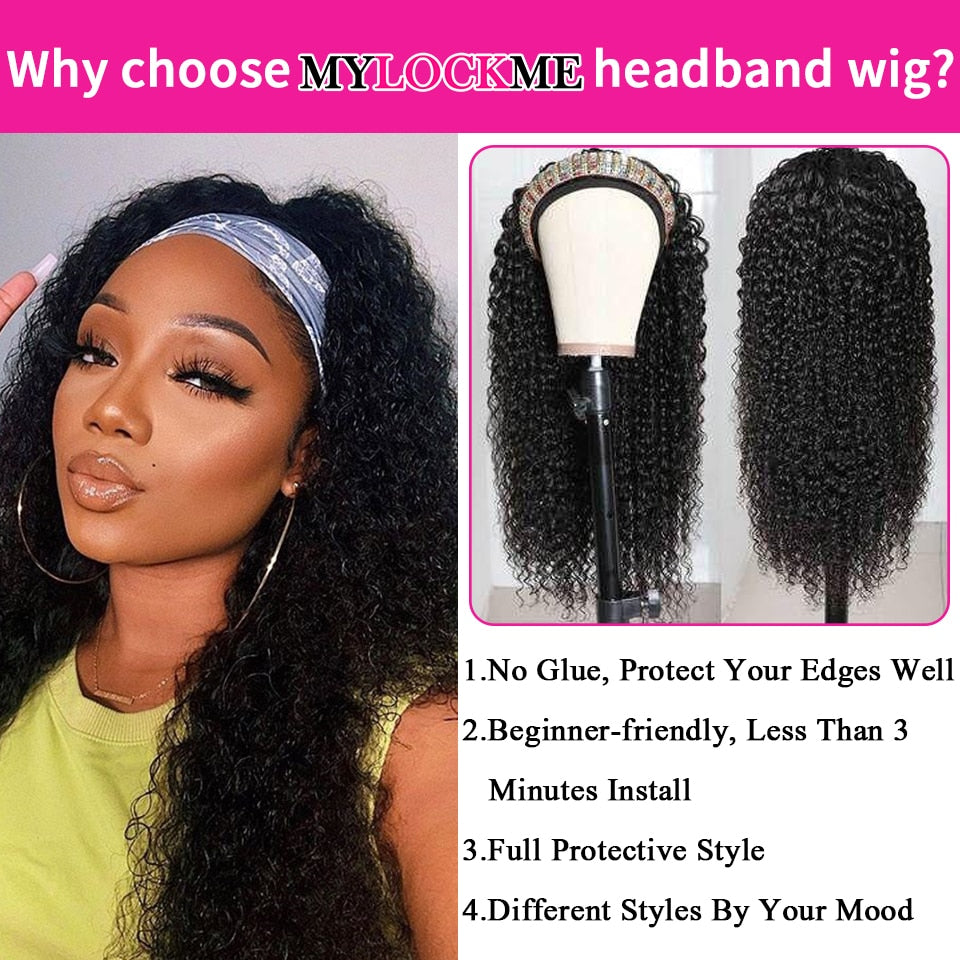 Headband Wig Human Hair Kinky Curly