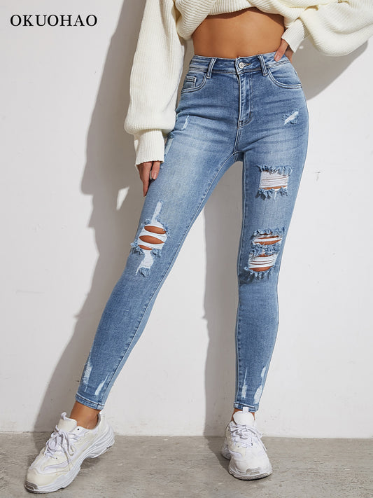 Light Blue Sexy Skinny Women Jeans S