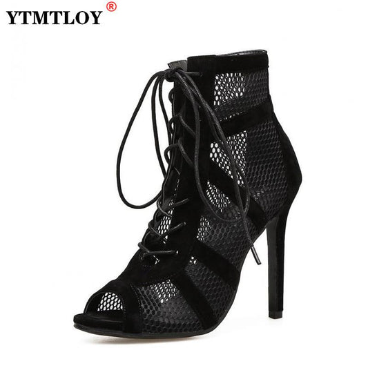 Net Fabric Cross strap Sexy high heel