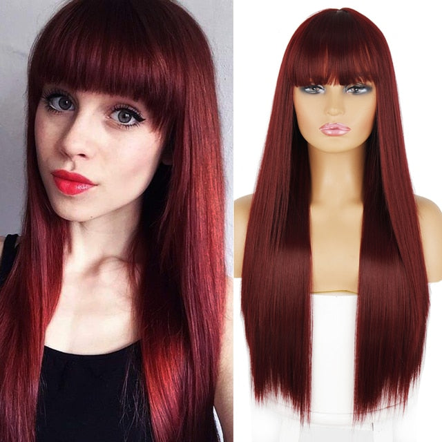 Wine Red Synthetic Wig