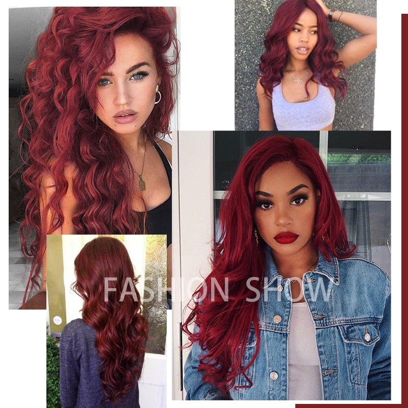 Wine Red Synthetic Wig