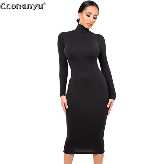 Winter Black Turtleneck Sexy Women Dress