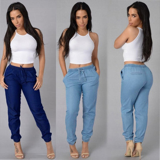 Elastic Waist Casual Jeans